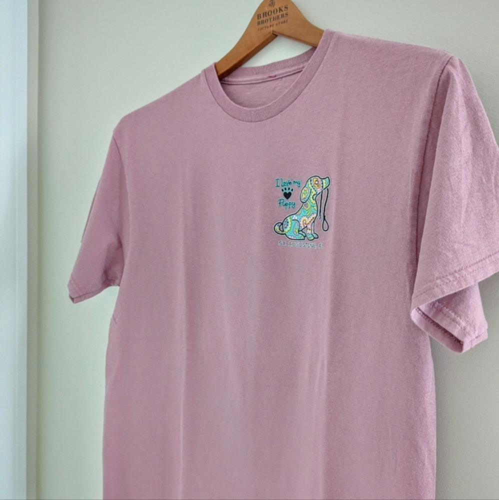 St. Augustine Florida Beach Pup I LOVE MY PUPPY T Shirt WOMENS M Dusty Rose Dog - Picture 5 of 9
